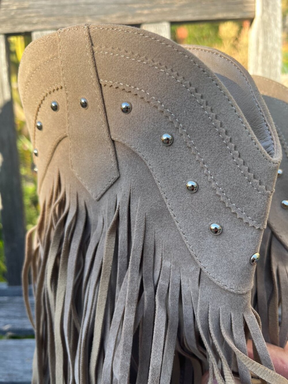Forever Tan Faux New Suede/Leather Layered Fringe Boots, Size 9 - Picture 5 of 11